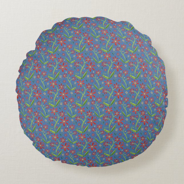 Blå himmel | Dansande akvarellprydnad Tusenskönor  Rund Kudde (Framsidan)
