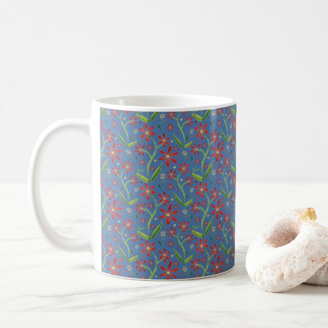 Blå himmel | Dansande tusenskönor i akvarell Kaffemugg (Med munk)