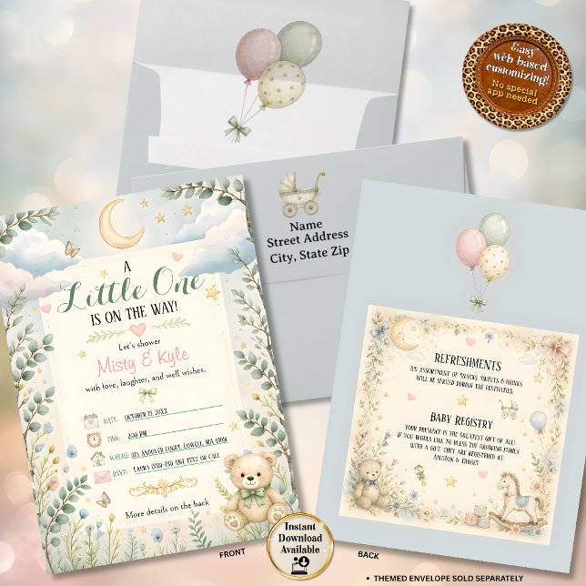Blå himmel & fjärilar Baby Shower Inbjudan (Blue Skies & Butterflies Baby Shower Invitation)