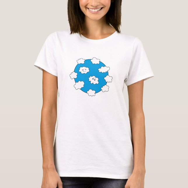 Blå himmel Funny Tecknad Clouds Womens Långärmad T Shirt (Framsida)