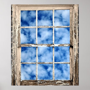 Blå himmel genom fönster poster