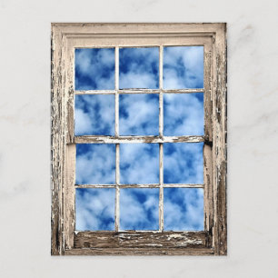 Blå himmel genom fönster vykort
