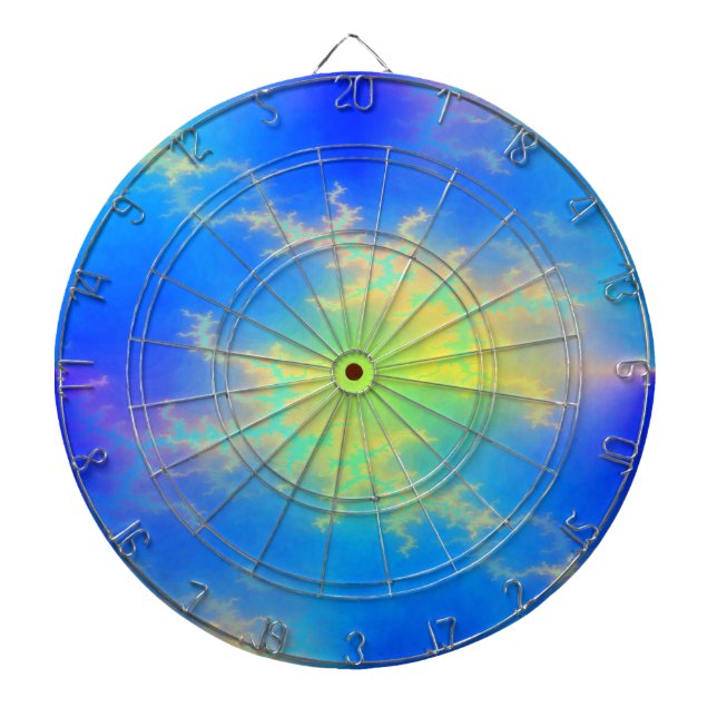 Blå himmel & Golden Gult Blixt Bolts Darttavla (Framsidan)