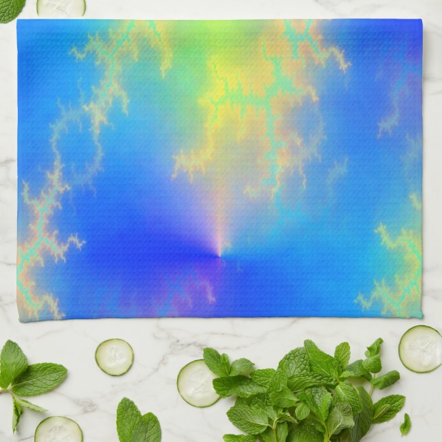 Blå himmel & Golden Gult Blixt Bolts Kökshandduk (Vikta)