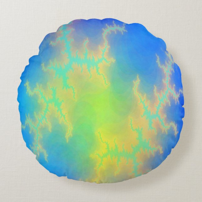 Blå himmel & Golden Gult Blixt Bolts Rund Kudde (Framsidan)