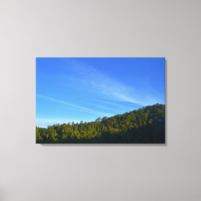 Blå himmel grön skog vit moln skugga foto canvastryck (Framsida)