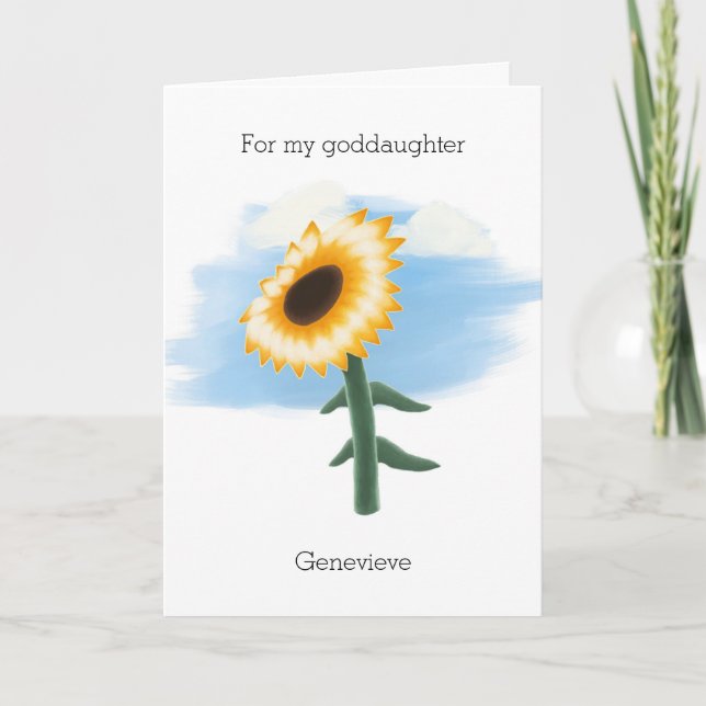 Blå himmel Gult Solros Goddotters födelsedag Kort (Framsida)
