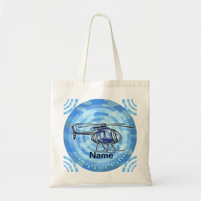 Blå himmel helikopter shoppingbag tygkasse (Framsidan)