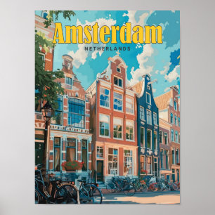 Blå himmel i Amsterdam Nederländerna Vintage resor Poster