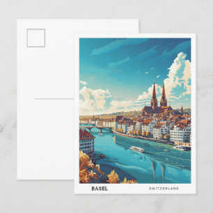 Blå himmel i Basel Schweiz Vintage resor Vykort