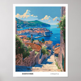 Blå himmel i Dubrovnik Kroatien Vintage resor Poster