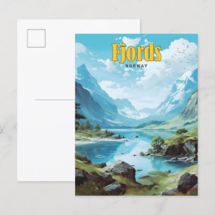 Blå himmel i Fjords Norge Vintage resor Vykort