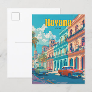 Blå himmel i Havanna Kuba Vintage resor Vykort