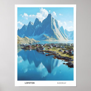 Blå himmel i Lofoten Norge Vintage resor Poster