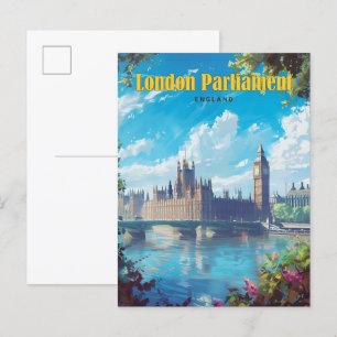 Blå himmel i London Parliament England Vintage Vykort