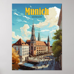 Blå himmel i München Tyskland Vintage resor Poster