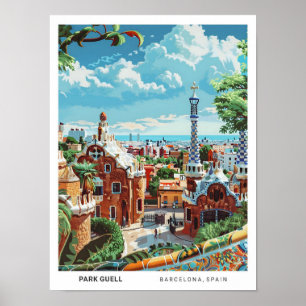 Blå himmel i Park Guell Barcelona Spain Travel Poster