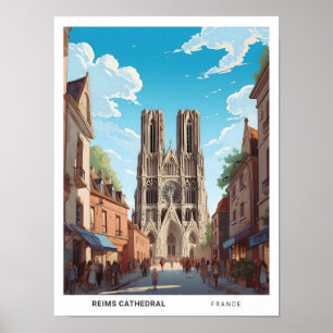 Blå himmel i Rheims Cathedral Frankrike Travel Poster