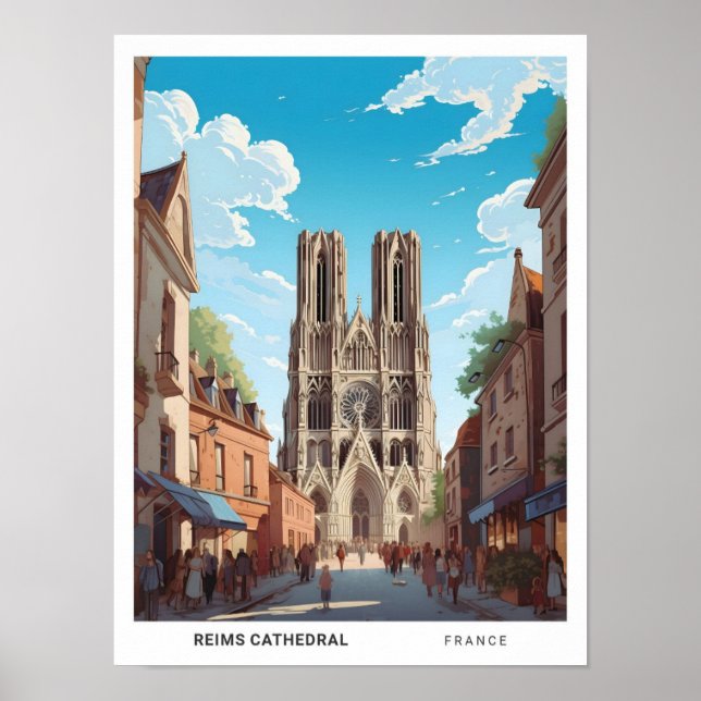 Blå himmel i Rheims Cathedral Frankrike Travel Poster (Framsidan)