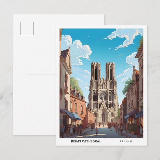Blå himmel i Rheims Cathedral Frankrike Travel Vykort (Fram/baksida)