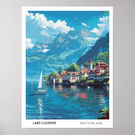 Blå himmel i Sjö Lucerne Schweiz Travel Poster