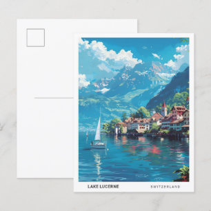 Blå himmel i Sjö Lucerne Schweiz Travel Vykort