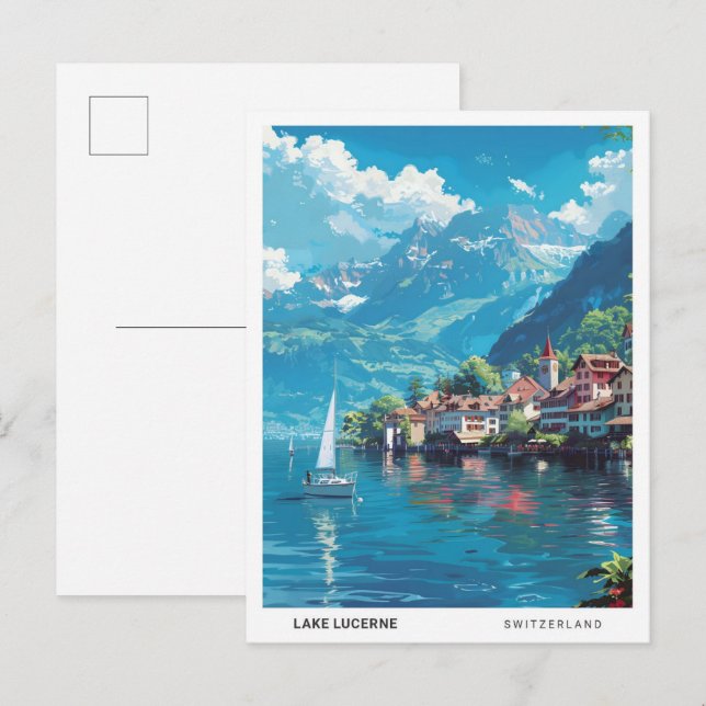 Blå himmel i Sjö Lucerne Schweiz Travel Vykort (Fram/baksida)
