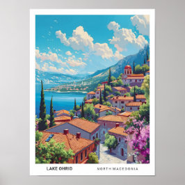 Blå himmel i Sjö Ohrid North Macedonia Travel Poster