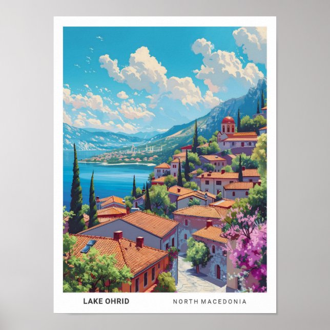 Blå himmel i Sjö Ohrid North Macedonia Travel Poster (Framsidan)