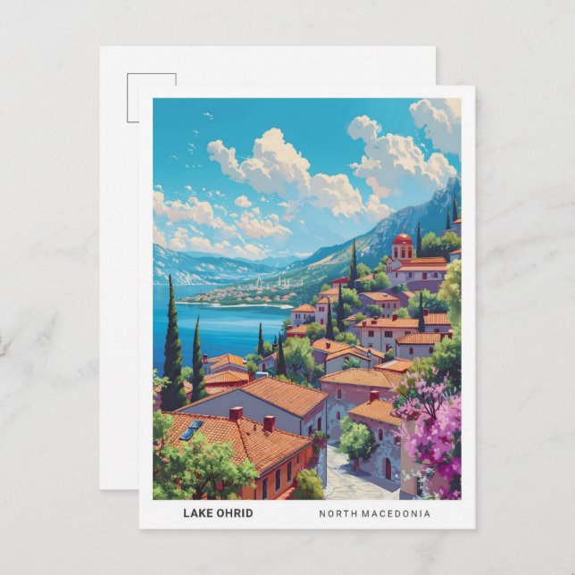 Blå himmel i Sjö Ohrid North Macedonia Travel Vykort (Fram/baksida)