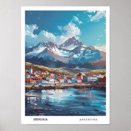 Blå himmel i Ushuaia Argentina Vintage resor Poster