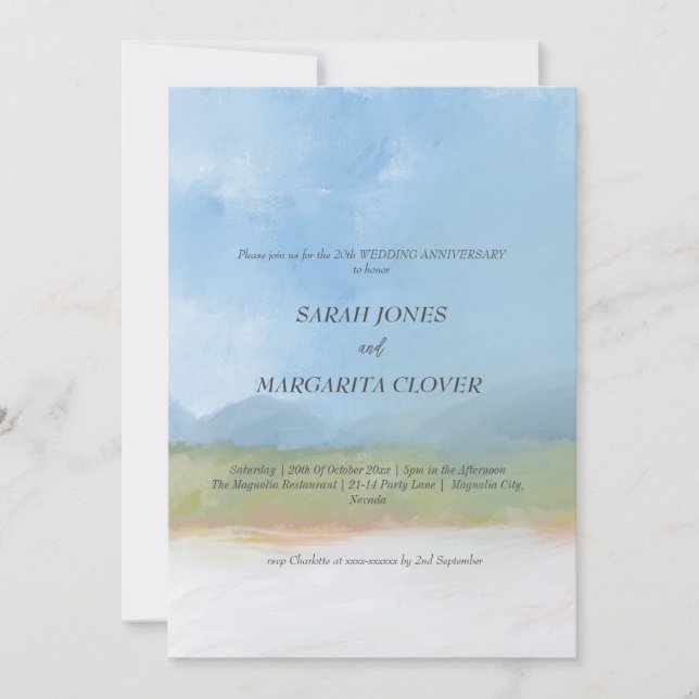 Blå himmel målade landskapet Bröllop-årsdagen Inbjudningar (Framsida)