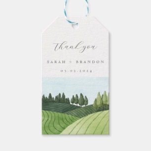 Blå himmel med Fält bröllop Tack för Märkrna Presentetikett