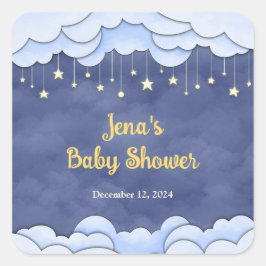 Blå himmel med handburna stjärnor - fästmärke fyrkantigt klistermärke