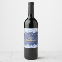 Blå himmel med Haning Stars - Vin-etikett