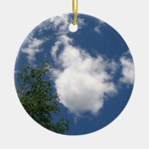 Blå himmel med moln och Träd Julgransprydnad Keramik