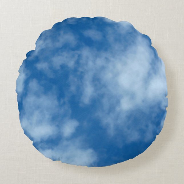 Blå himmel med naturfotografi av moln rund kudde (Framsidan)