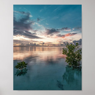 blå himmel med rött moln och mörk reflekterade på poster