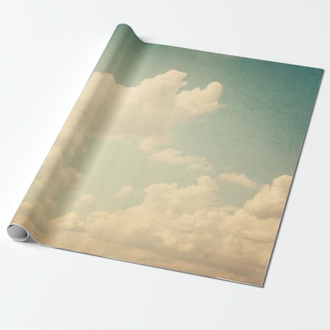 Blå himmel med vit puffy cloudssky, vintage. presentpapper (Utrullad)