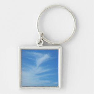 Blå himmel med White Clouds Abstrakt Natature Phot Fyrkantig Silverfärgad Nyckelring