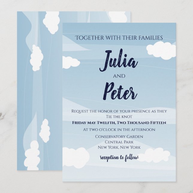 Blå himmel molnig bröllopsinbjudning inbjudningar (Fram/baksida)