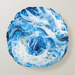 Blå himmel Mosaic Dragon Rund Kudde