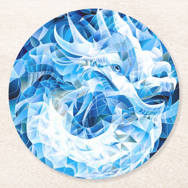 Blå himmel Mosaic Dragon Underlägg Papper Rund (Framsidan)