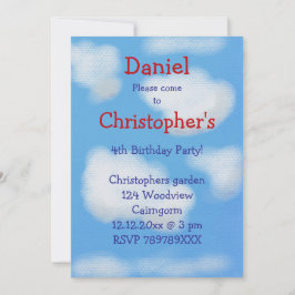 Blå himmel och fluffa moln Födelsedag Inbjudningar