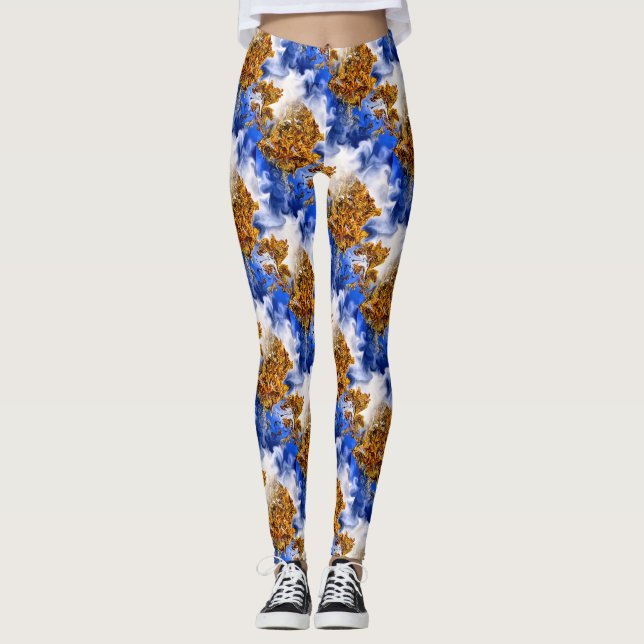 Blå himmel och moln Abstrakt Art Mönster Leggings (Framsida)