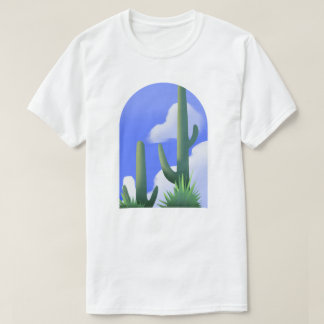 Blå himmel ökenkaktus-målning T-shirt