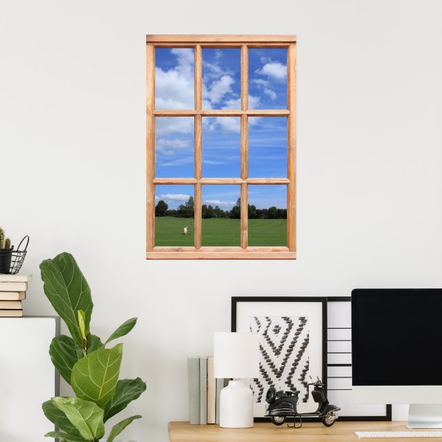 Blå himmel över parkutsikten - Falskt fönster Poster (Hemmakontoret)