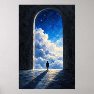 Blå himmel portal surrealistisk konst poster