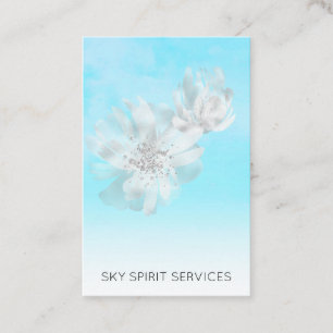 *~* Blå himmel QR Clouds Blommigt Glitter Shimmer Visitkort
