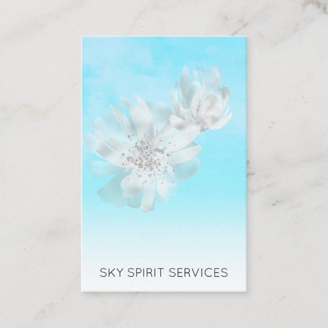 *~* Blå himmel QR Clouds Blommigt Glitter Shimmer Visitkort (Framsida)